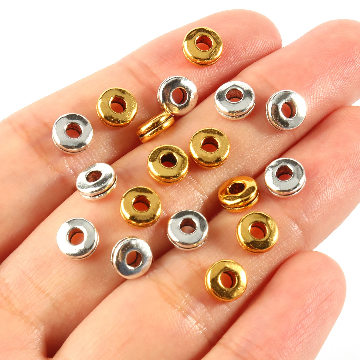 Metal Rondelle Spacer Beads Gold Color Rhinestone Crystal Loose Flat Round Beads for Jewelry Making DIY Bracelet Accessories