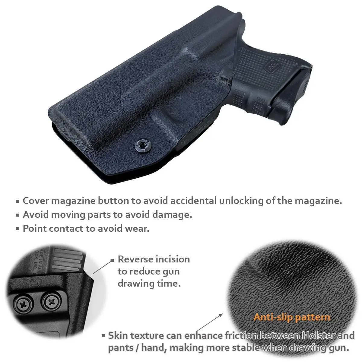 Glock 26 Holster IWB Kydex Holster Custom Fits: Glock 26 / Glock 27 / Glock 33 Pistol - Inside Waistband Concealed Carry