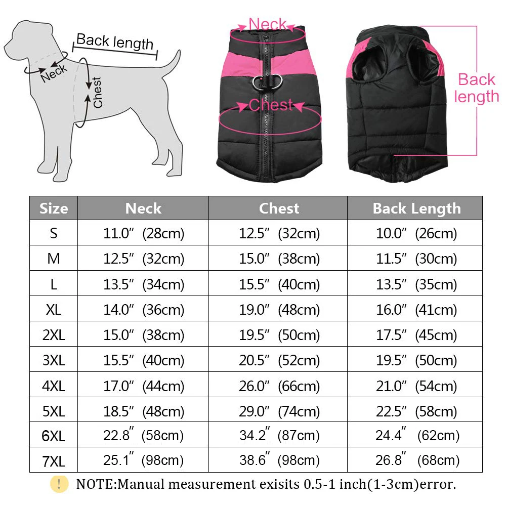 S-7XL Pet Dog Clothes Fashion Winter Thicken Warm Cotton Dog Coat Waterproof Jacket for Puppy Small Medium Large Dogs Vest