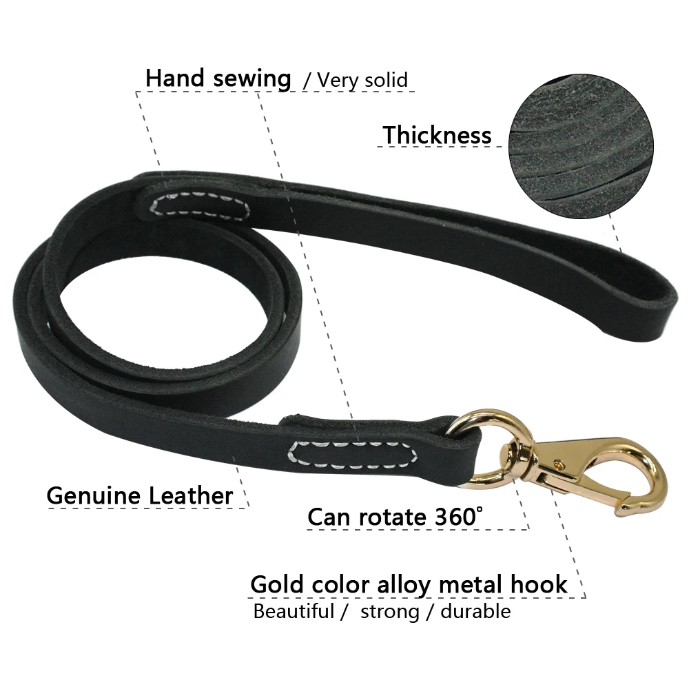 Genuine Leather Dog Leash Large Dogs Pet Walking Leash K9 Training Leads  110cm Length Width 1.6 / 2.0cm Black Brown Colors