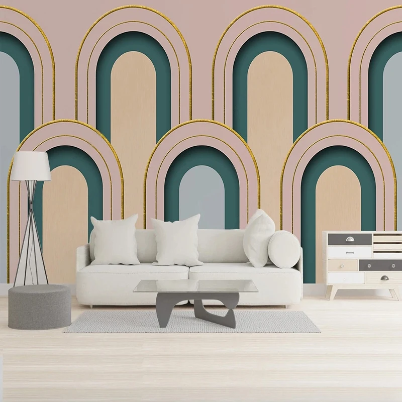 Custom 3D Wallpaper Modern Geometric Arch Art Pattern Line Mural Living Room Bedroom Background Wall Home Decor 3D Wall Stickers