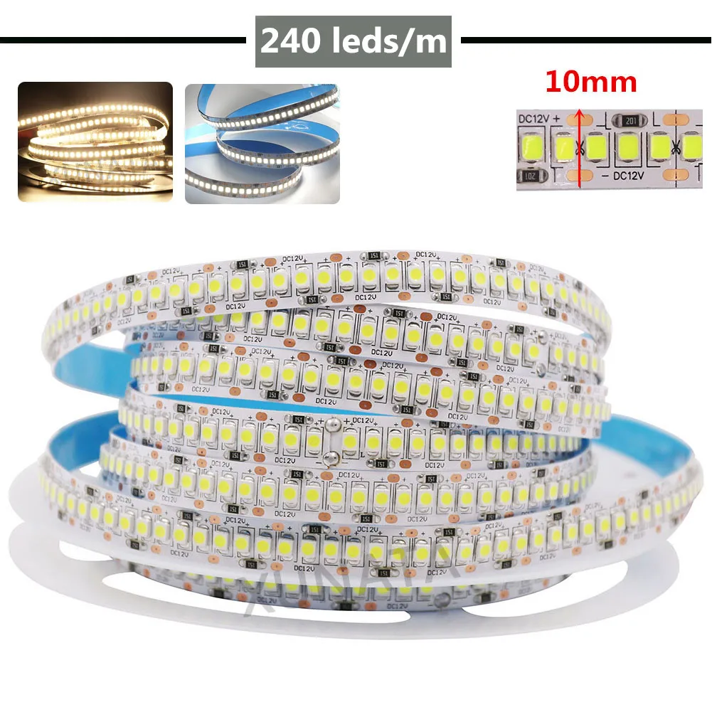 SMD 2835 유연한 LED 리본 다이오드 테이프, 12V, 24V, 120, 240, 480LED/m 방수 램프 라이트 스트립, 방 장식용