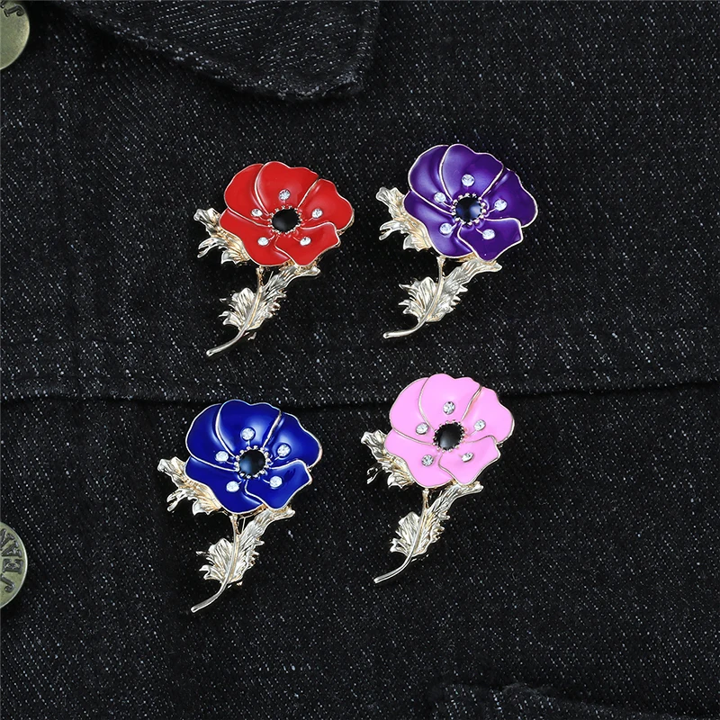 Vintage Poppy Flower Enamel Brooch Red Blue Pink Purple Flowers Buckle Pins Clothes Bag Accessories Warrior Memorial Friend Gift