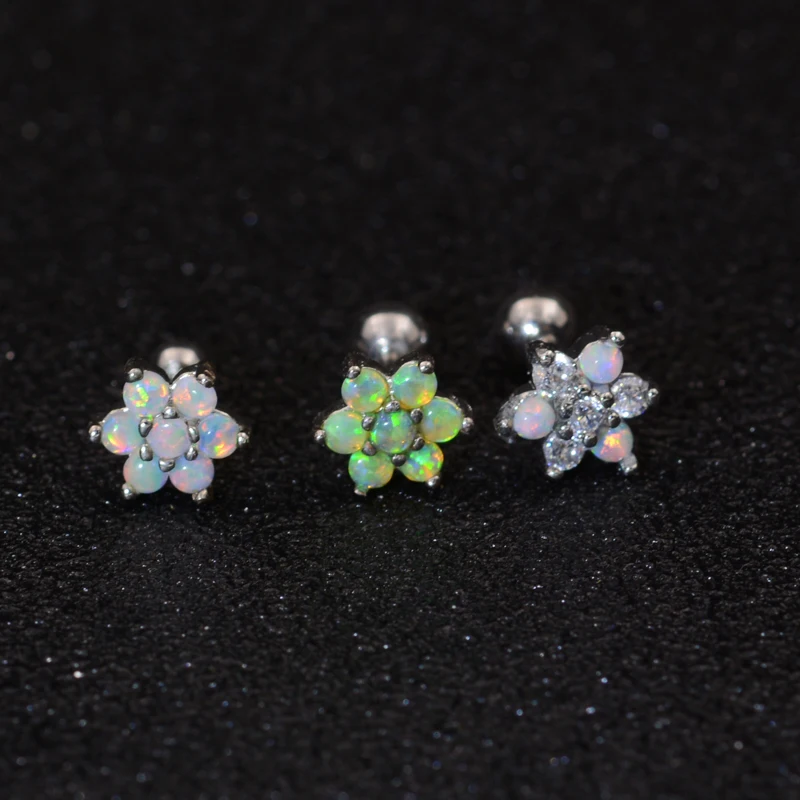 1Pc Opal Flower Small Big Flower CZ Tragus Cartilage Stainless Steel Ear Stud Piercing Crystal Daith Earring