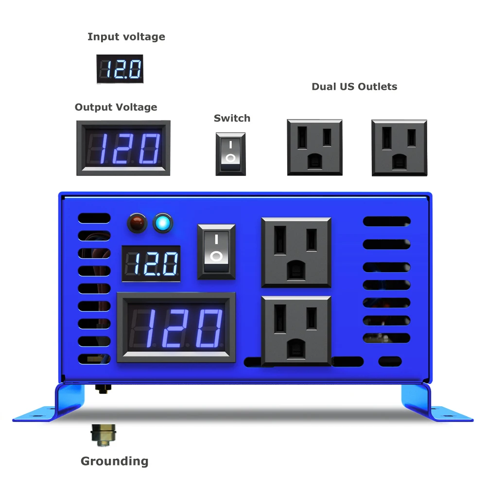 XYZ INVT Peak 1200W Solar Inverter 12v 24v dc to ac 110v 120v 220v 230v Off Grid System 600W Pure Sine Wave Power Inverter