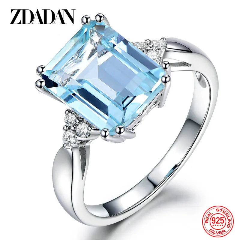 ZDADAN 925 Sterling Silver Blue Sapphire Rings For Women Charm Wedding Jewelry Gift