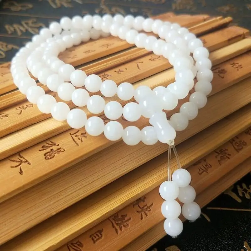 

8mm Fine Sea Tridacna Mala Bead Bangle Hanging Jade Fossil Rosary Bead Bracelets 108 Beads Mascot Buddhism