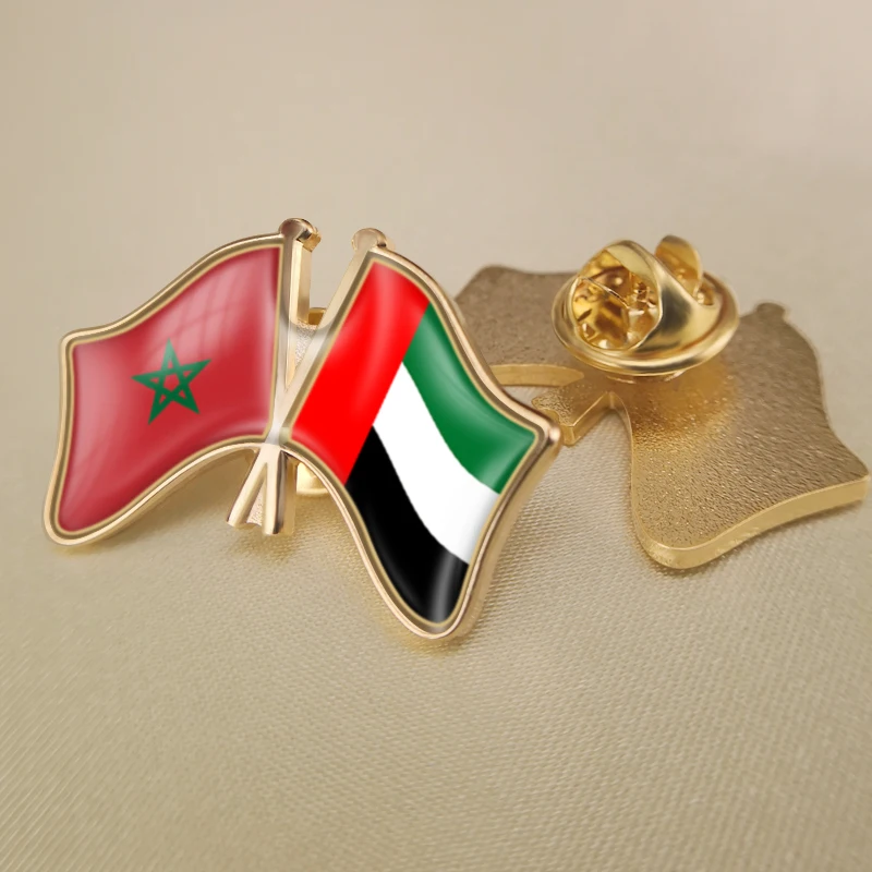 

Morocco and United Arab Emirates Crossed Double Friendship Flags Lapel Pins Brooch Badges