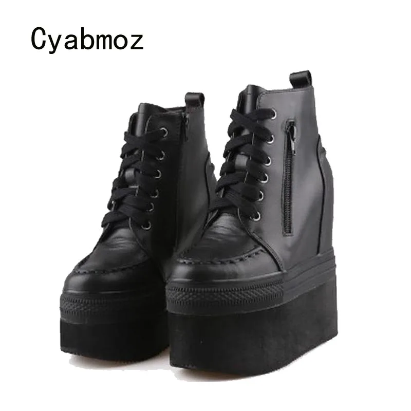 Cyabmoz Height increasing Shoes Woman Sneakers Genuine Leather High heels Pumps Thick Platform Casual Women Shoes Tenis feminino