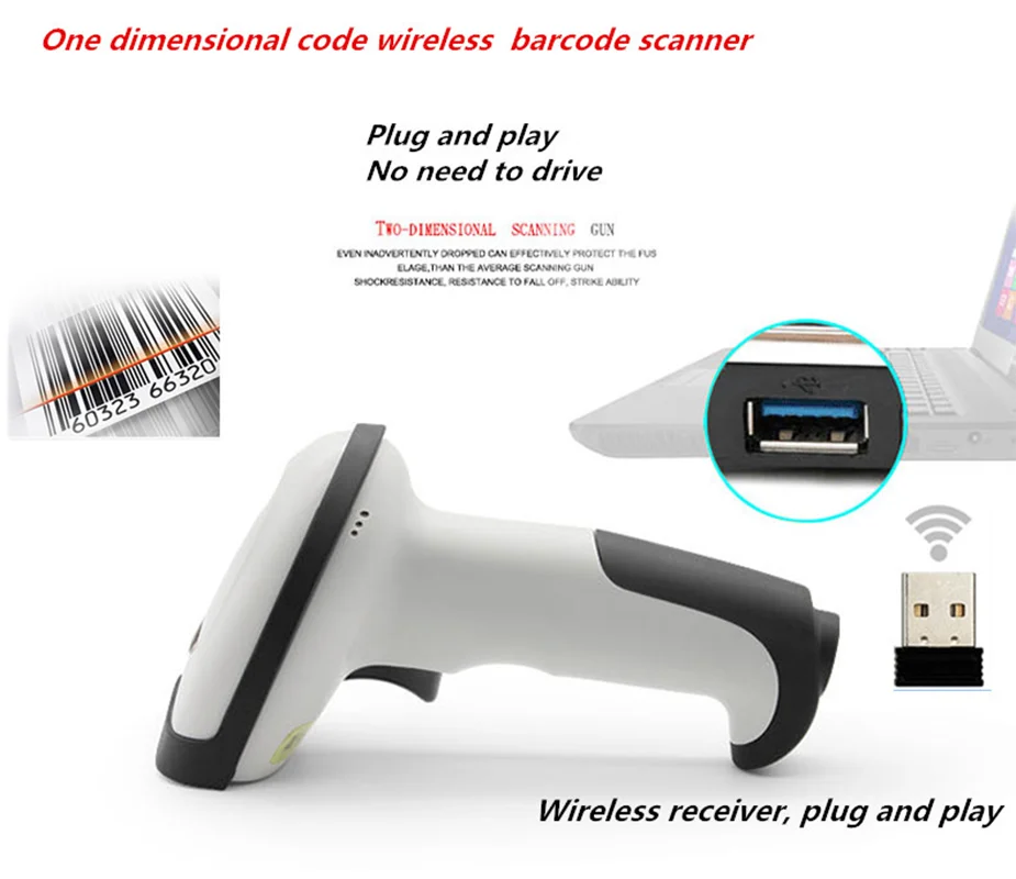 NEW laser wireless 1D barcode scanner barcode reader bar code reader handheld USB Cable for Supermarket for POS Plug and play