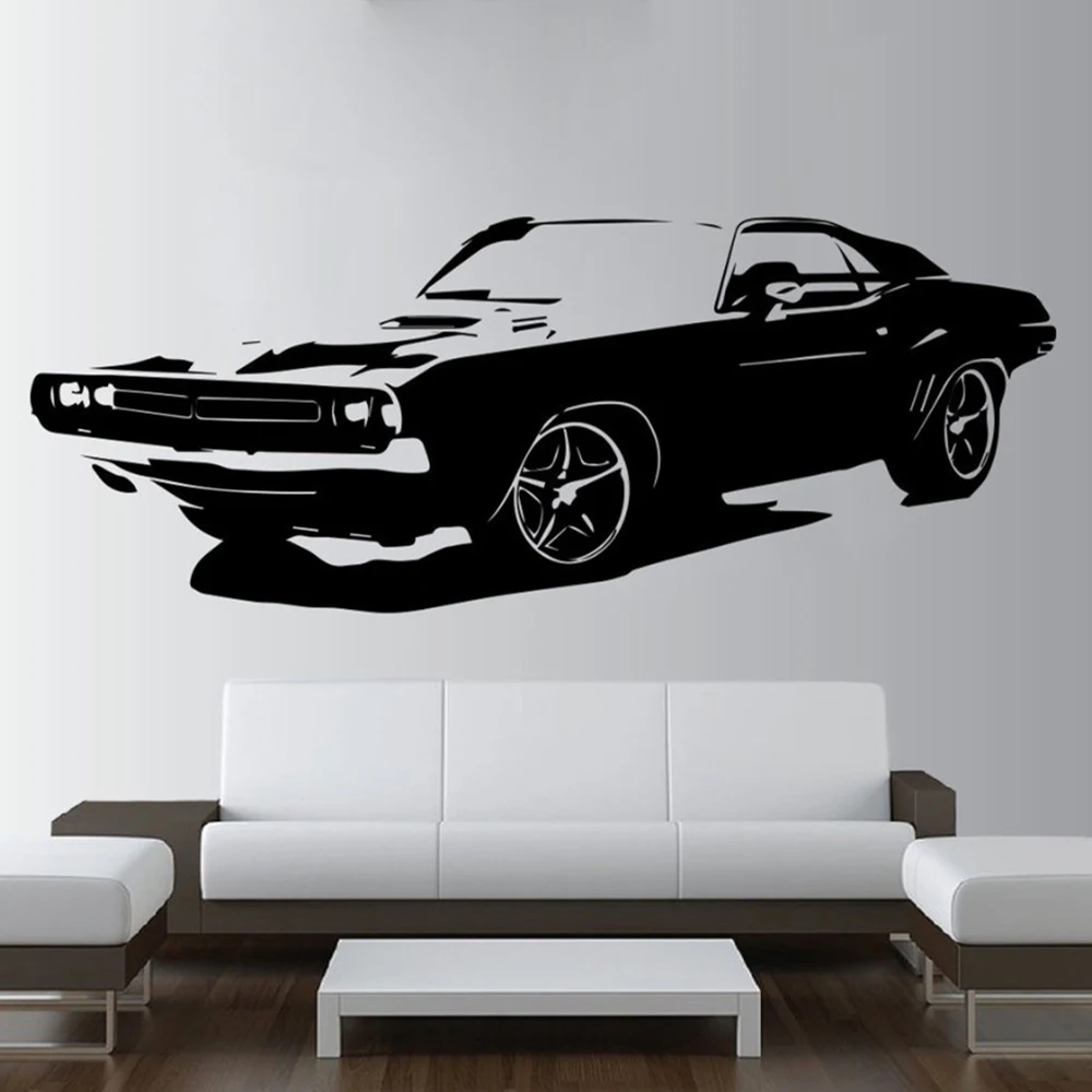 Large Classical Car Wall Sticker  Challenger Bedroom Wall Sticker Art Teen Room Home Decor Vinyl Sticker Living Room WallPaper