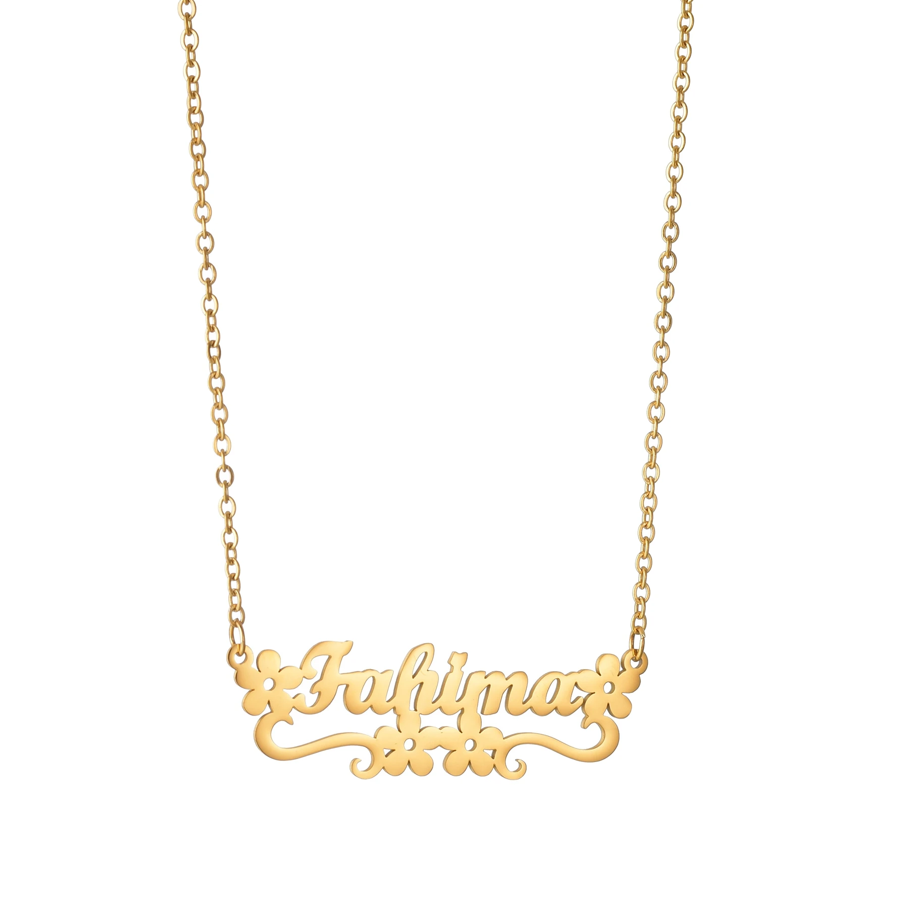 Akizoom-collar con nombre personalizado para mujer, colgante de placa de identificación de Color dorado, cadena de acero inoxidable, joyería inferior de flores, regalo personalizado