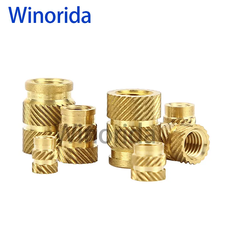 Brass Hot Melt Inset Nuts Heating Molding Copper Thread Inserts Nut SL-Type Double Twill Knurled Injection Brass Nut M2M3 100Pcs