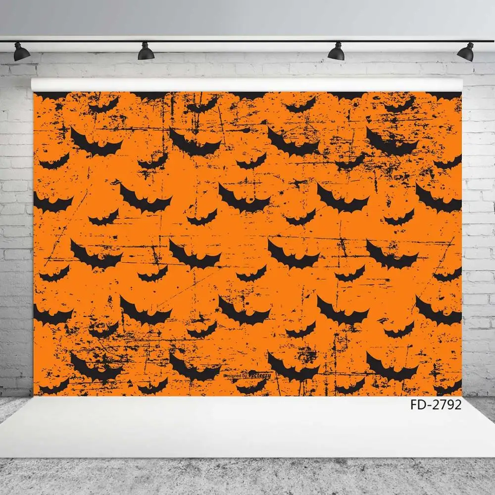 

Orange-Colored Halloween Bat Strange Photography Backdrops Vinyl Cloth Background for Children Kids Photo Shoot Props