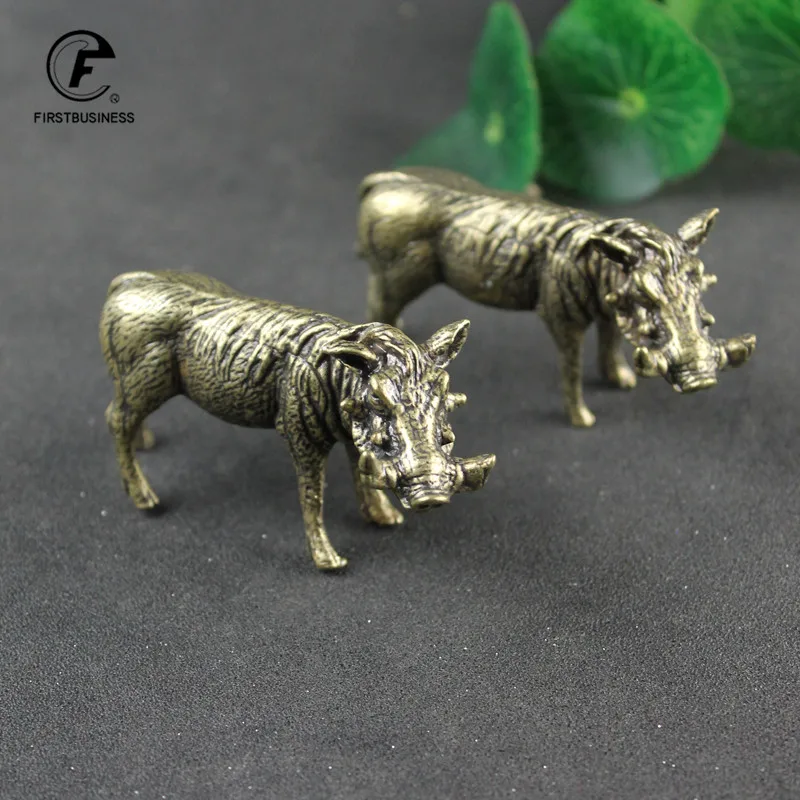 Heavy Brass Wild Boar Statue for Home Decors Retro Figurines Creative Handmade Animal Sculpture Art Bookcase Display Ornaments