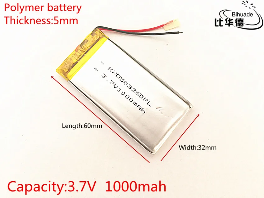 10pcs/lot 3.7V 1000mAh 503260 Lithium Polymer Li-Po li ion Rechargeable Battery cells For Mp3 MP4 MP5 GPS PSP mobile bluetooth