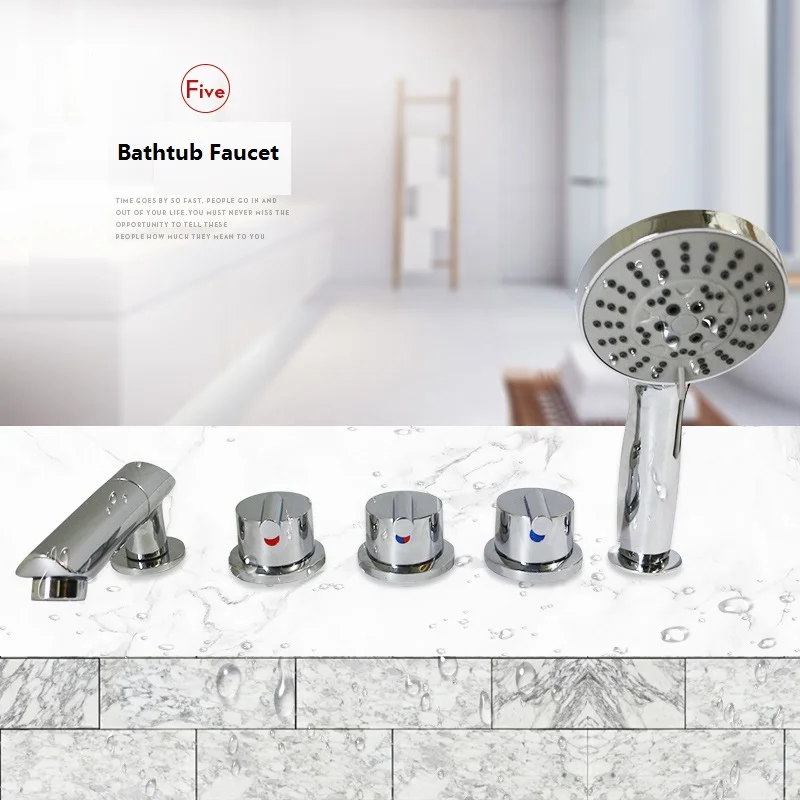 5 hole Brass Bathtub Faucet Hot and Cold Water Control Valve Bath Shower Mixer Bathtub Faucet 5 Piece Set Faucet