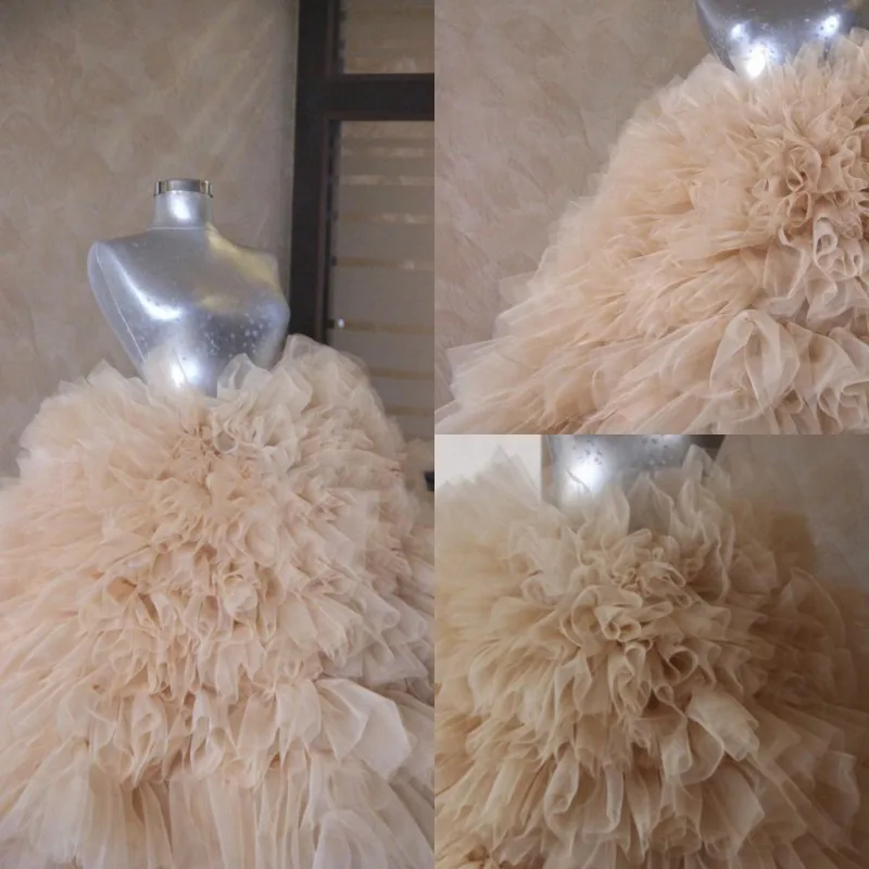 Real Image Champagne Puffy Ruffles Tiered Tutu Ball Gowns Elastic Custom Made Long Women Tulle Skirt Bridal Skirt