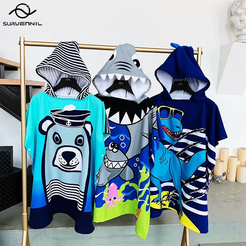 Baby Accessories Cartoon Beach Bath Towel Child Kid Hooded Cloak Bathrobe Quick Dry Cotton Poncho Towel Children Swimming Towels