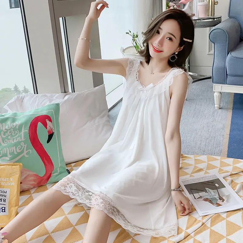 Nightgowns Women Solid White Sleepwear Ulzzang Fashion Comfortable Knee-length New Girls Sweet Leisure All-match Chic Homewear