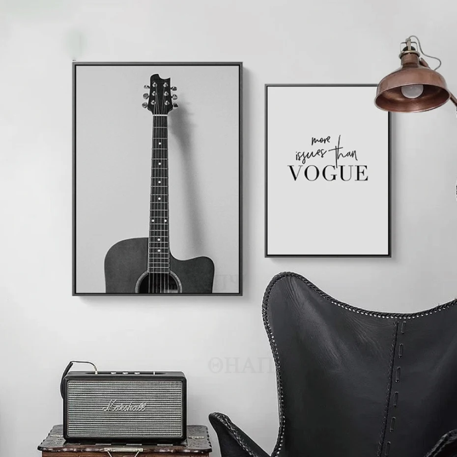 

Black and White Guitar film music Poster For living room Decoration Painting Retro Poster Decor Unframed
