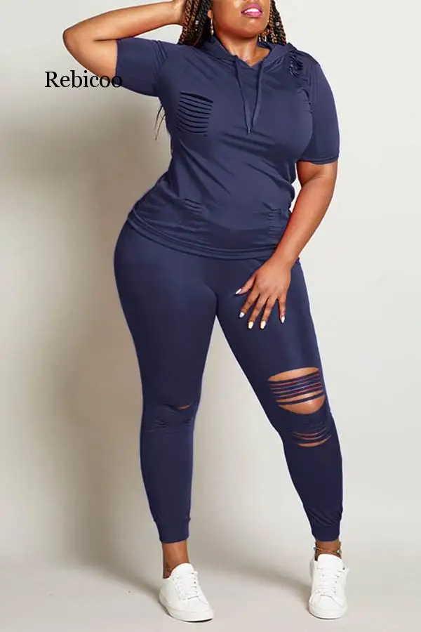 

Plus Size S-5XL Spring Summer Women Sets Tracksuits Short Sleeve Top Pants Suit Two Piece Set Sporty Fitness Outfits Rebicoo