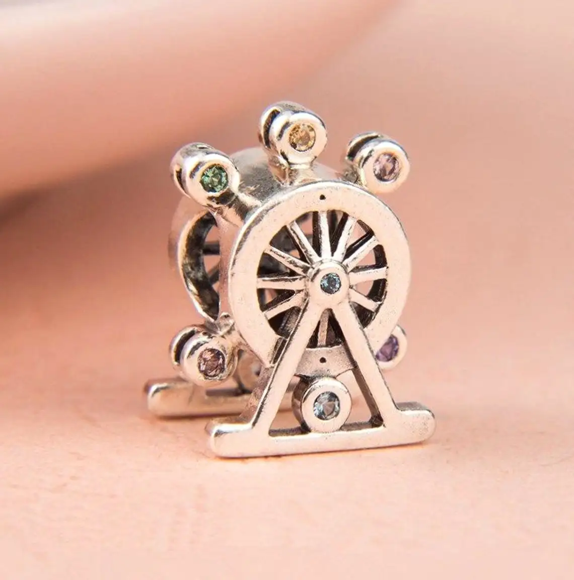 

925 Sterling Silver Ferris Wheel Charm Multi-Colored Crystal Charm Bead Fits All European Pandora Jewelry Bracelets Necklaces