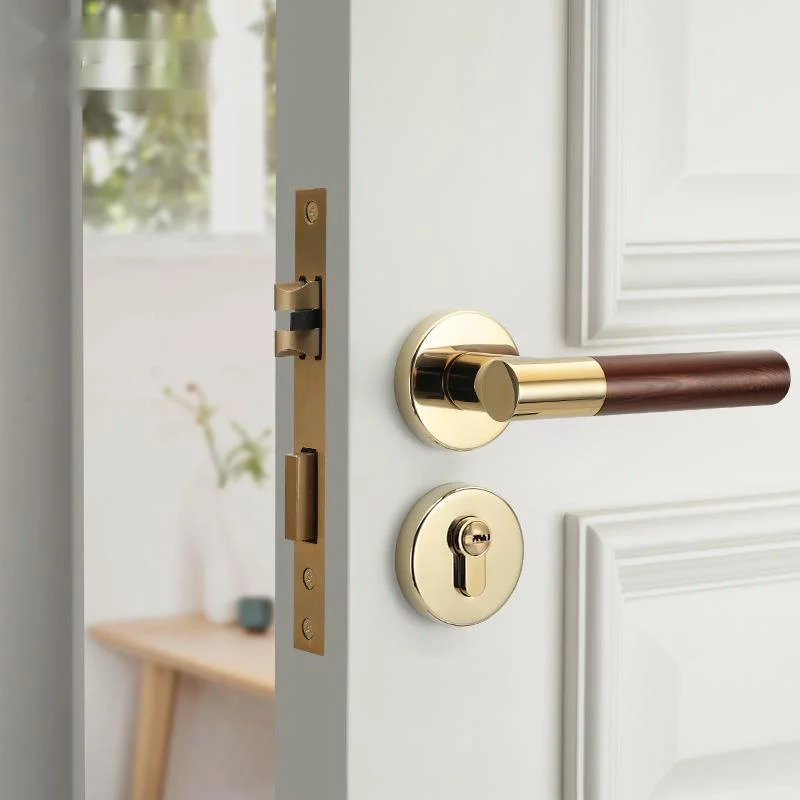 bedroom door lock bright gold wood handle lock silent European mechanical solid wood door lock universal lock