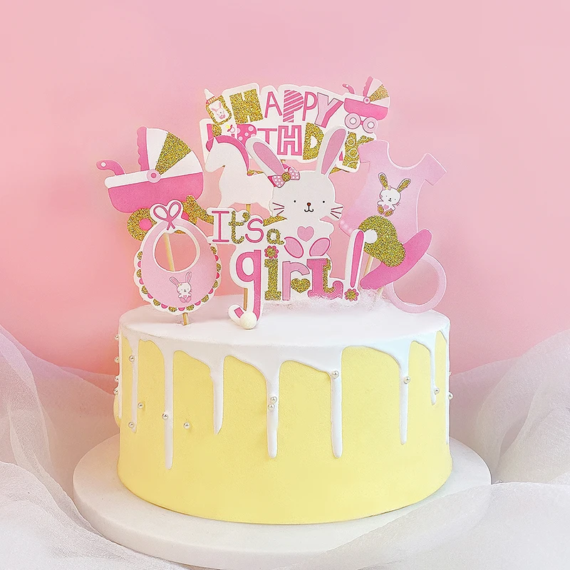 Gender Reveal Cake Topper lts a Boy Girl Happy Birthday Decor Rabbit Party Baking Dessert Supplies Cupcake Toppers Baby Shower