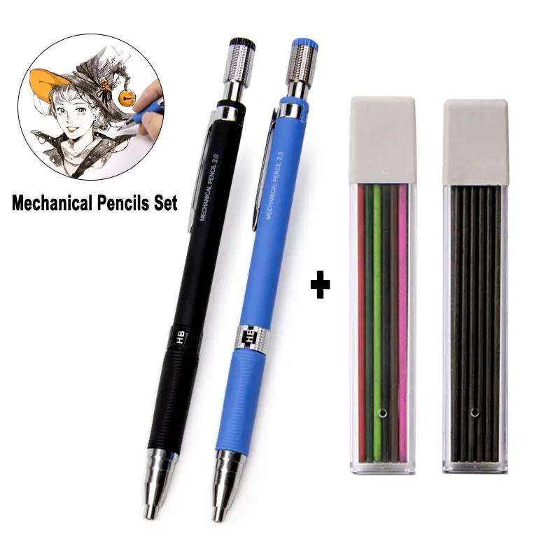 

2Pcs Sketch Comics Mechanical Pencils 2.0mm With HB Color Lead Set For Art Drawing Writing Engineering Project Mark Draft Design