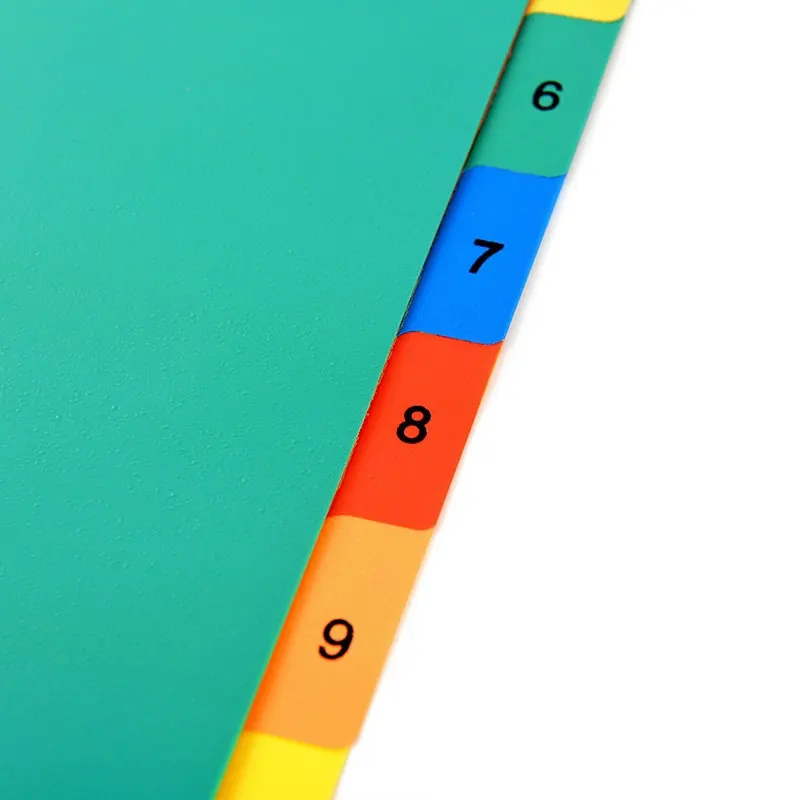 A4 5/10/12/15/20/31Pages Colored PP Binder Numbers and Alphabet Index Divider 11Holes Archives Files Color Notebook Office Suppl