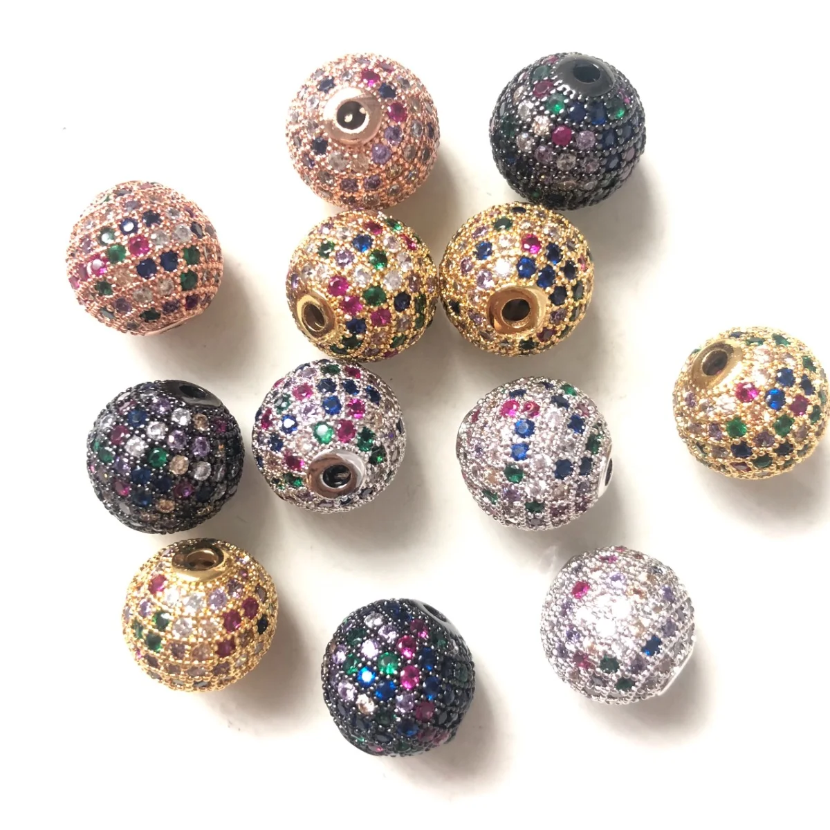 

10pcs/Lot 10mm 12mm Multicolor Spacer Ball Beads for Bracelet Making Rhinestone Paved Accessory Brass Gold-Plated Waist Jewelry