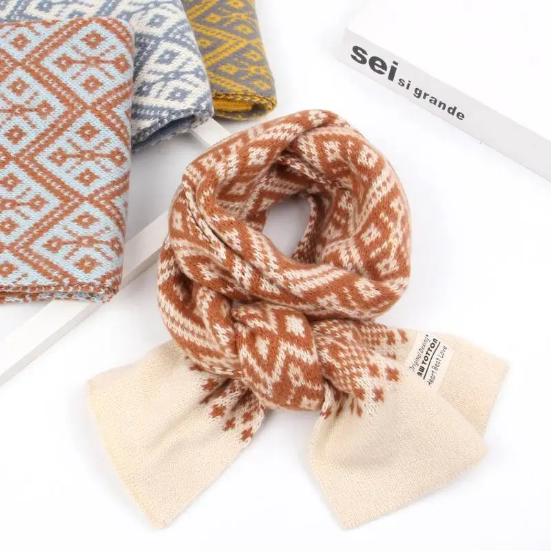 Autumn and Winter New Children\'s Scarf Retro Floral Flower Boys and Girls Keep Warm Knitting Jacquard Bib Scarves