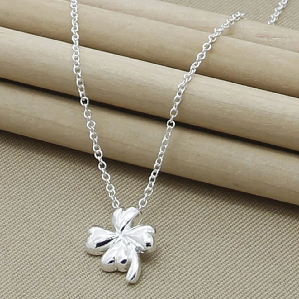 925 Sterling Silver Four Leaves Clover Pendant Necklaces 18 Inch Chain For Mother Woman Jewelry Gifts