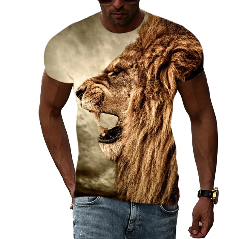 Summer New Creative Lion graphic t shirts Men Fashion Casual Trend Animal Pattern T-shirt harajuku 3D Printing streetwear Tops