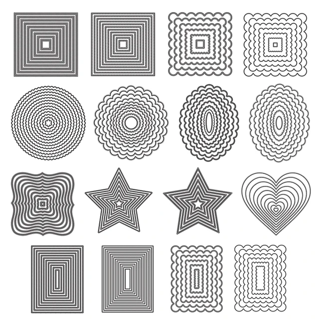 Podstawowe ramki Metalowe matryce do wycinania Prostokąt Kwadrat Okrągły Owalny Serce Gwiazda Ramka Diecut do Diy Scrapbooking Kartki Rzemiosło 2021 Nowość