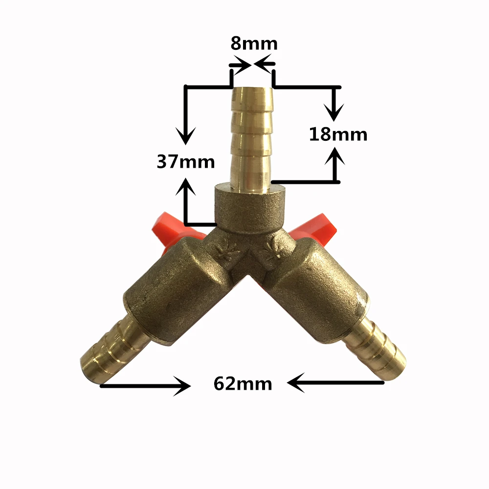 5/16" 8mm Brass Y 3-Way Shut off Ball Valve Fitting Hose Barb Fuel Gas CLAMP Tee