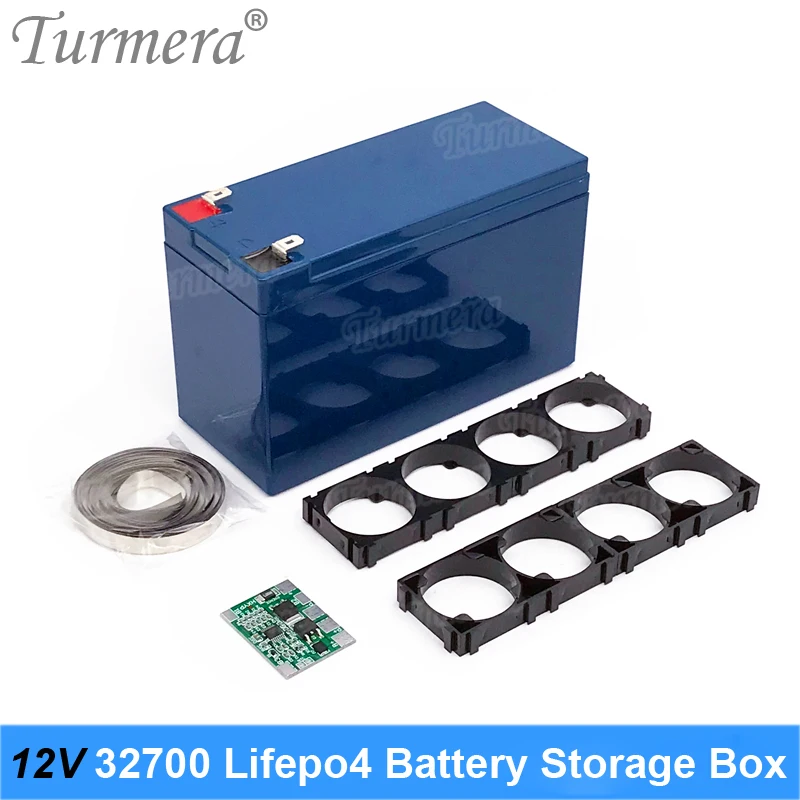 Turmera 12V 32700 Lifepo4 Battery Storage Box 4S 20A BMS Nickel with Holder for Uninterrupted Power Supply or 12V Motorcycle Use