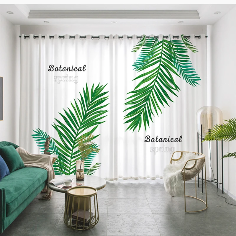 

Custom Window Curtain Drape Hangings for Nursery Kids Children Living Room Bedroom Palm Leaf Leaves Green