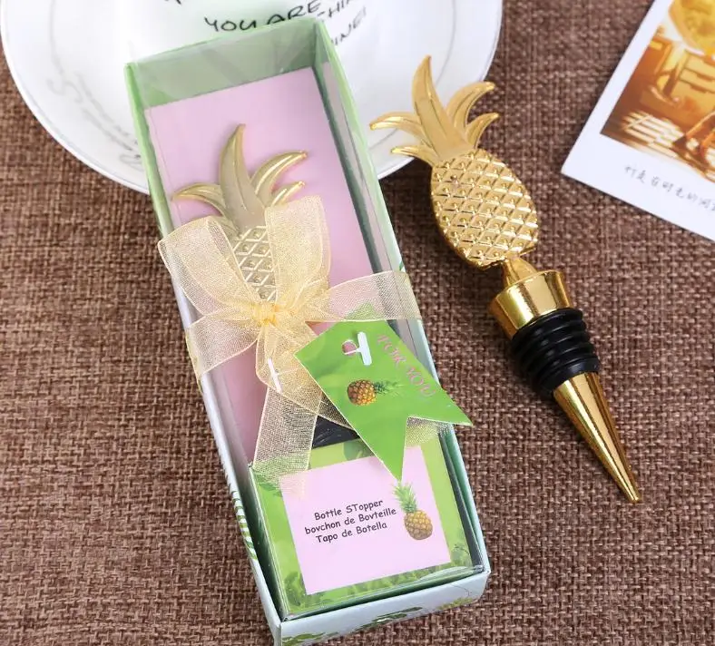 

100pcs Pineapple Wine Stopper in Gift Boxes Champagne Wine Bottle Stopper Vacuum Sealed Bridal Wedding Wine Pourer Gift SN2542