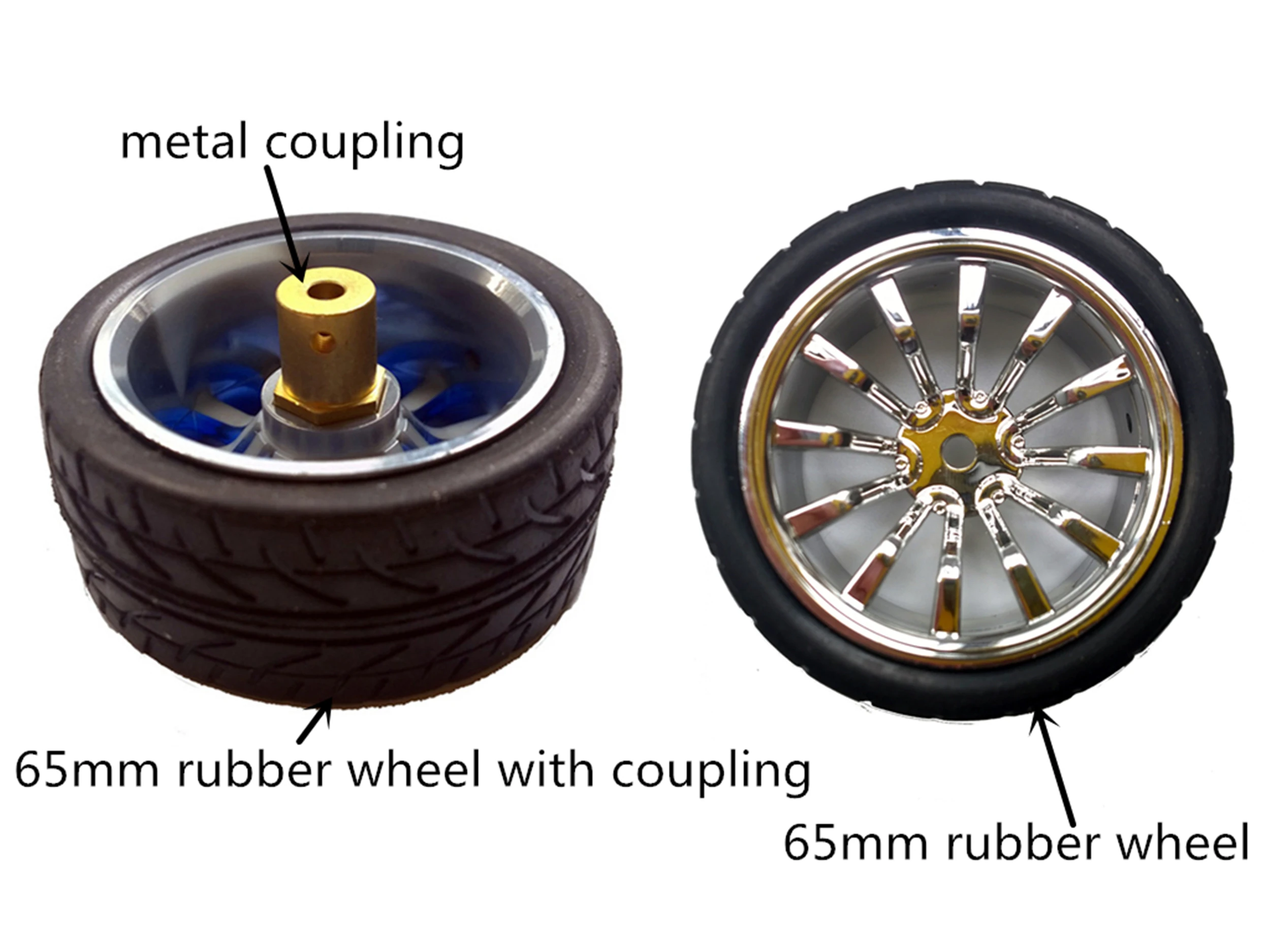 65mm*27mm Rubber Wheel With 4/5/6mm Metal Extension Coupling For Smart 2WD/4WD Robot Car Chassis Accessories DIY Education Toy