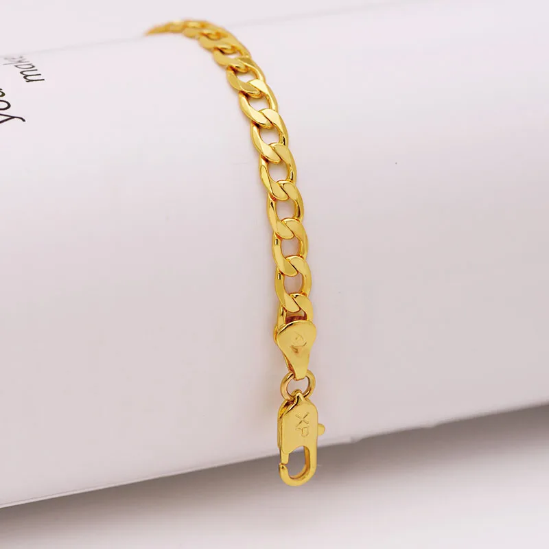 XP Jewelry -- ( 17 cm 19 cm x 5 mm ) 1:1 24 k Yellow Gold Plated Figaro Bracelets For Men Women Fashion Jewelry