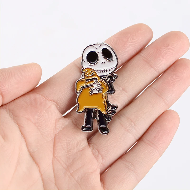 Scary skull bear holding devil enamel brooch Creepy ugly devil Halloween badge Gifts for children