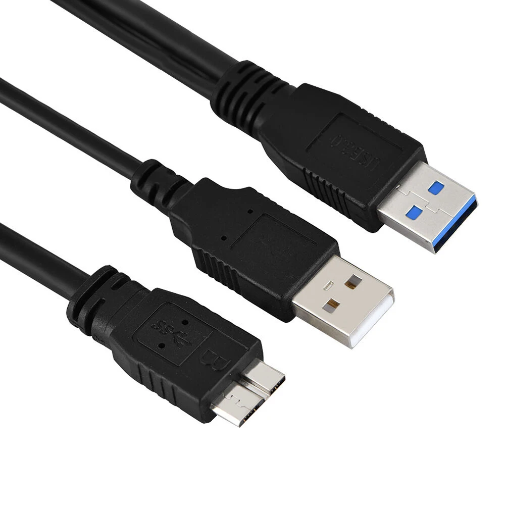 Hard Disk Data Cable Dual USB 3.0 A Male to Micro-B Male+Male Power Supply Y Cable for Hard Drive HDD