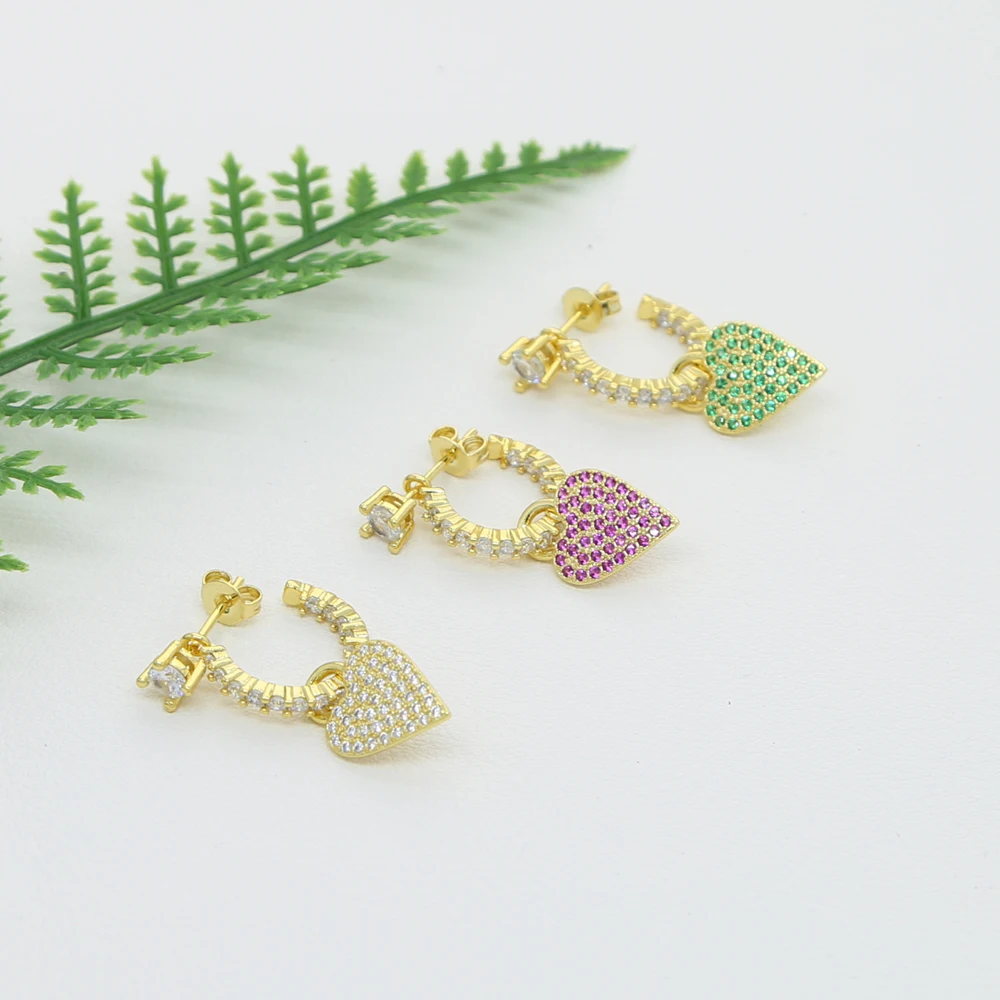 2025 Valentine's Day Fashion Jewelry For Women Lower Colorful White Red Green CZ Heart Charm Hoop Earring
