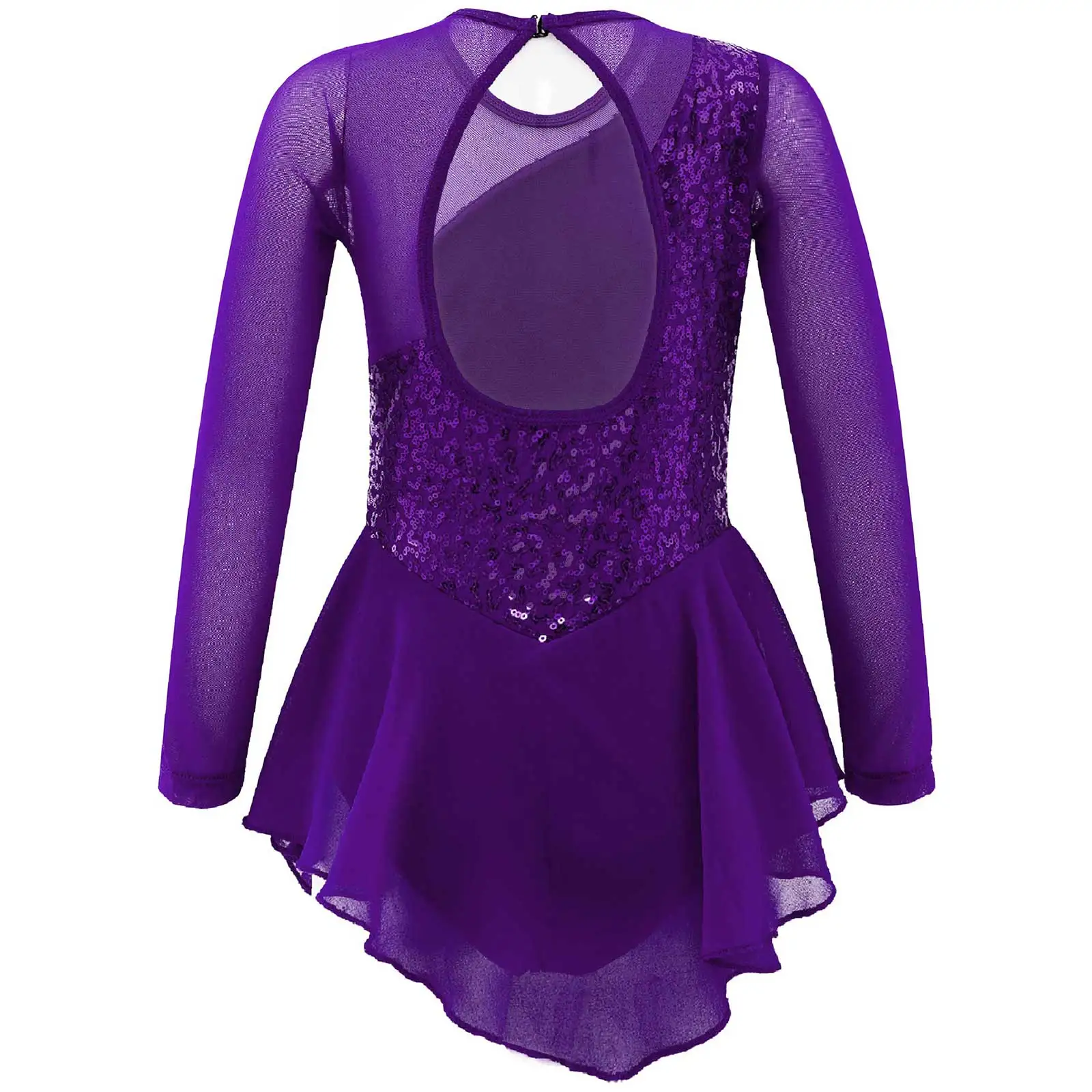New Kids Girls Shiny Sequin Ballet Jazz Dance Dress Long Sleeve with Flower Figure Skating Performance Party Costumes Dancewear