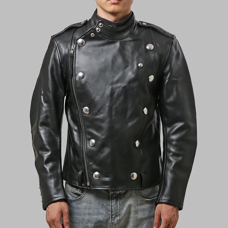 HD J31 Read Description! Asian Size Men\'s Genuine Thick Heavy Cowhide Leather Coat Vintage Looking Stylish Rider Jacket