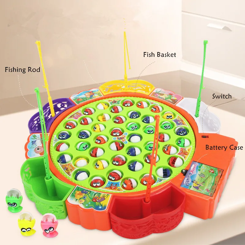 Kids Battery Operated Fishing Toy Musical Rotating Fishing Game Toys Children Educational Toys Parent-child Interactive Games