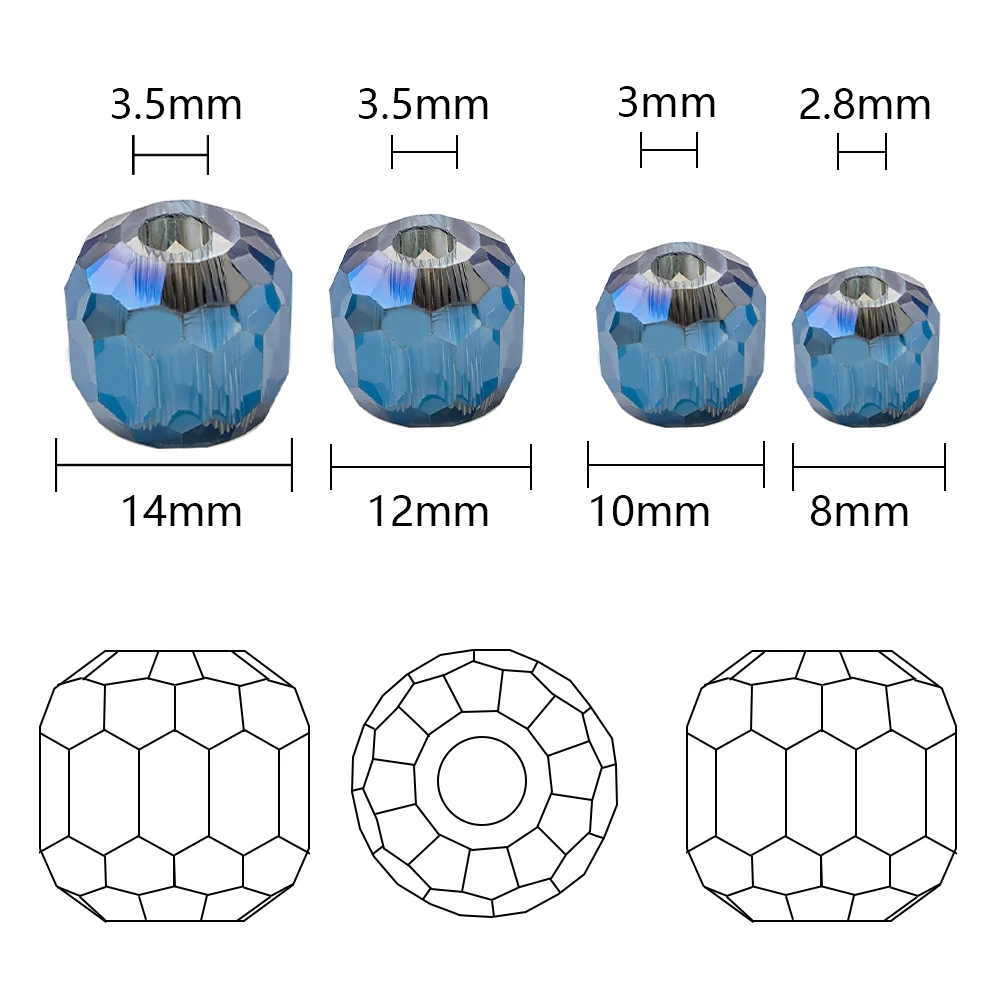 Big Hole Beads Czech Glass Faceted 12/14mm Crystal Round Ball Beads For DIY Making Jewelry Accessorise Needlework Wholesale