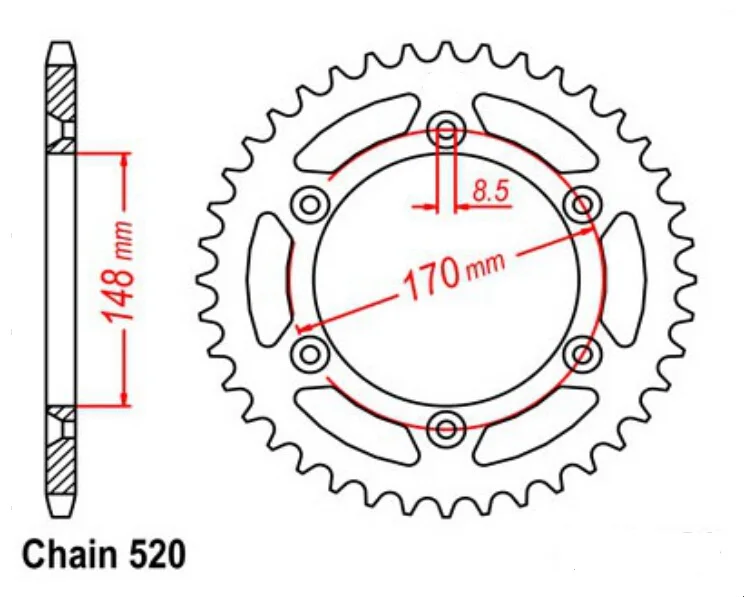 520 Chain 42T 48T Motorcycle Rear Sprocket For Suzuki DR800 88-93 DR800 99-00 DR750 1989 RM250 84-86 Cagiva 350 T4 87-91 500 T4